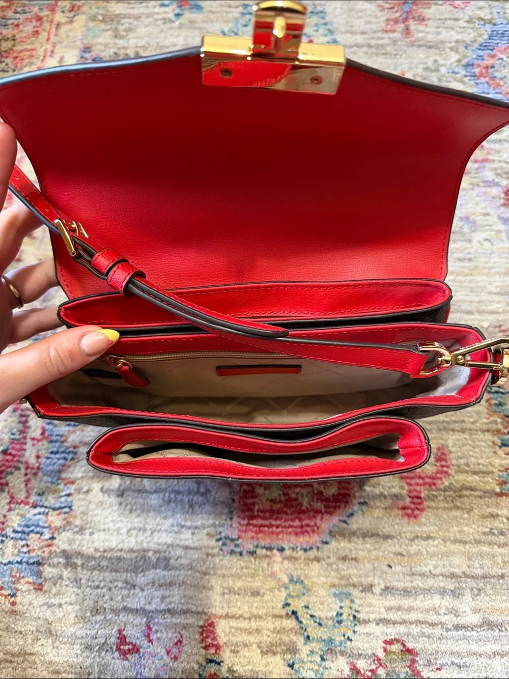 Michael Kors Red and Brown Monogram Flap Crossbody
